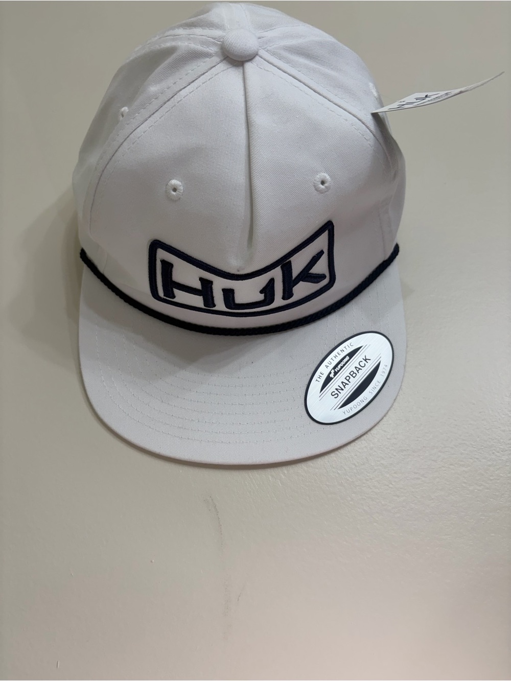 Huk White Snapback Hat with Black Trim